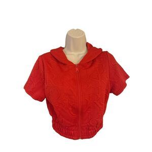 Cropped short sleeve zip up red hoodie jacket juniors size medium